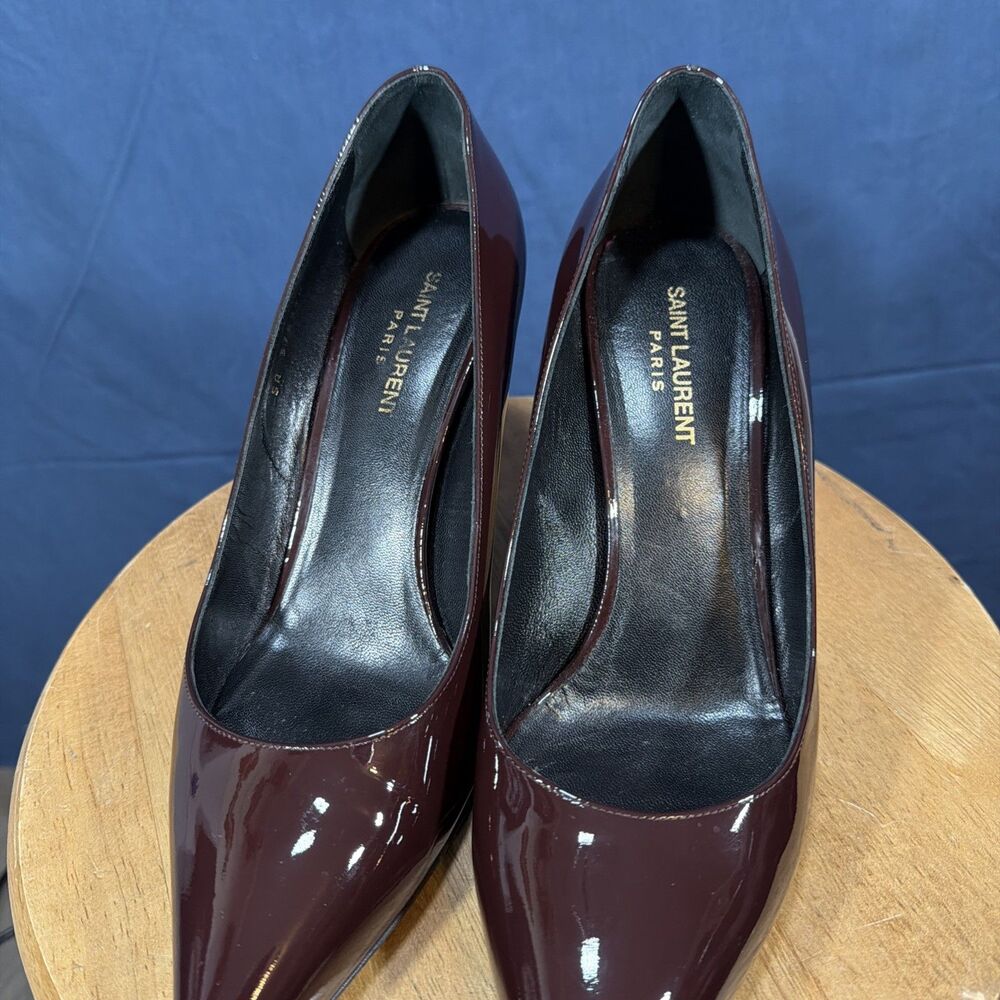 Saint Laurent Paris Women's Patent Leather Burgundy Purple Pumps Heels 42 US 12 - Picture 3 of 11